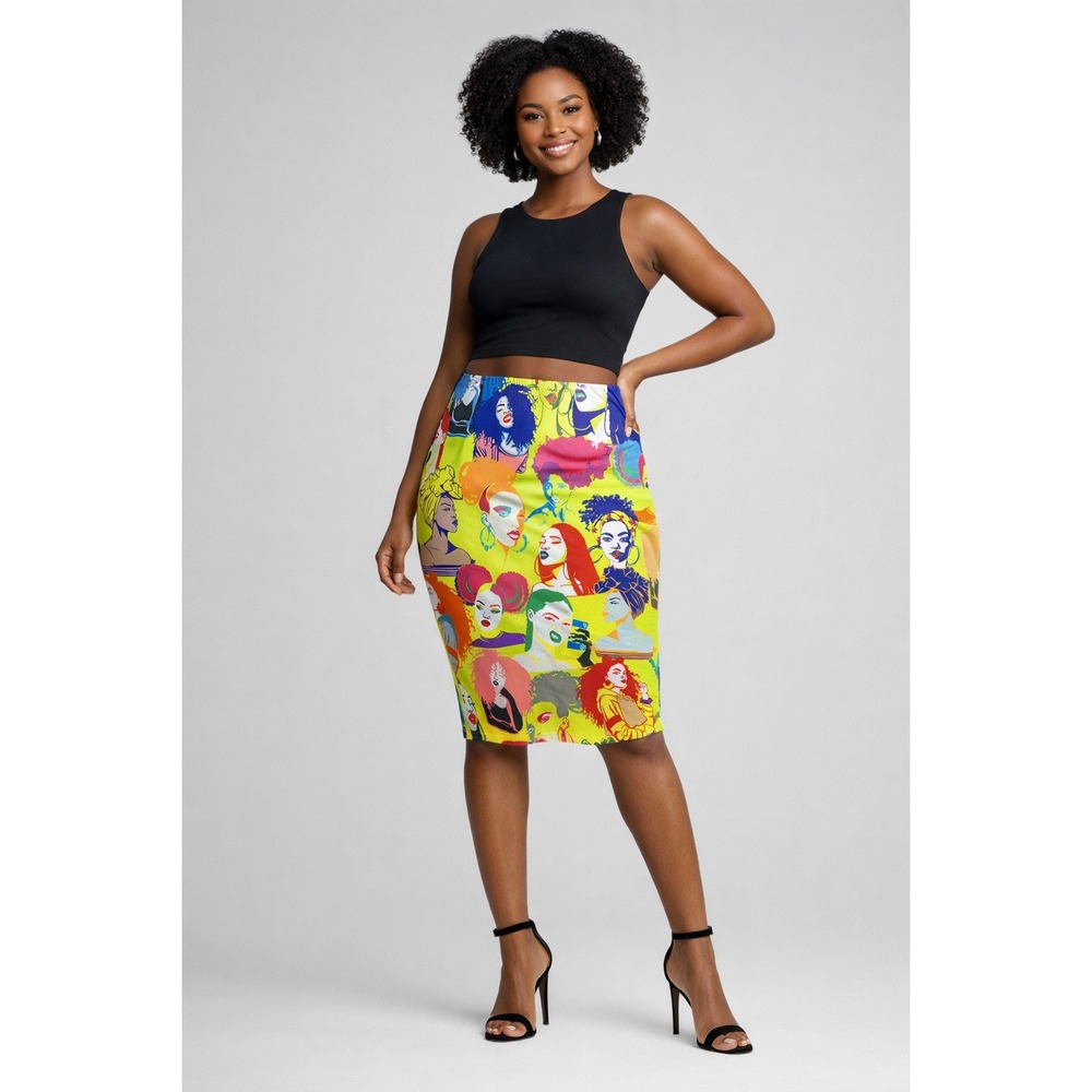 Love J Pop Art Pencil Skirt Women's Colorful Graphic Y2K 90s‎ Festival